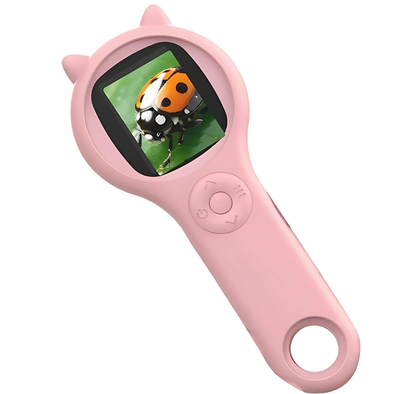 Version rose du microscope avec écran et boutons visibles