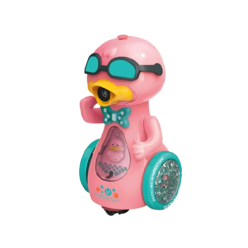 Canard rose émettant des bulles et des lumières