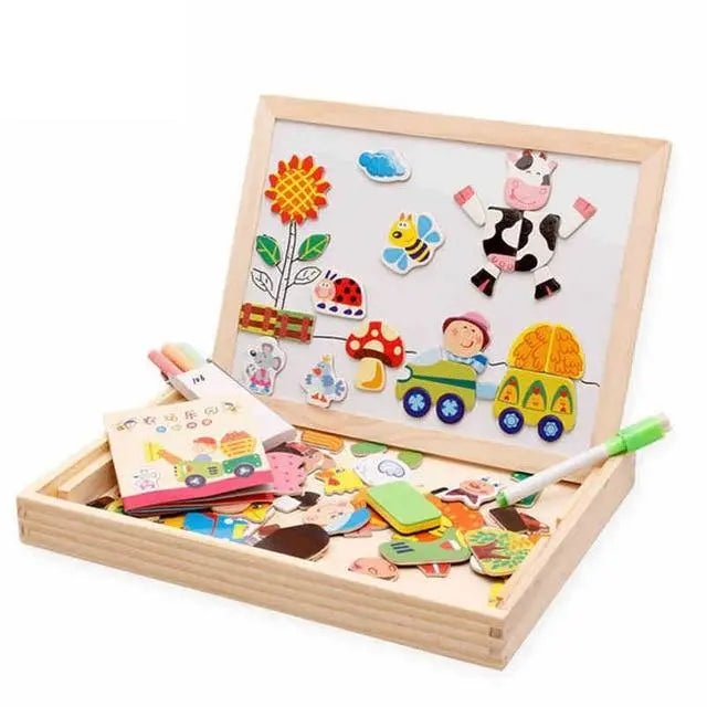 Puzzle magnétique en bois avec des formes géométriques variées