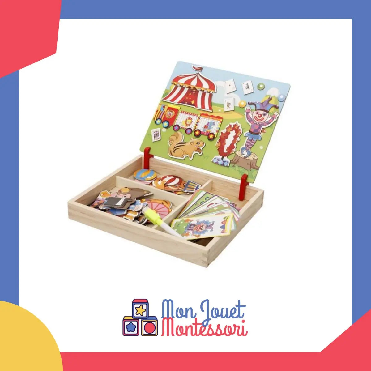 Enfants jouant avec un puzzle magnétique sur le thème du cirque