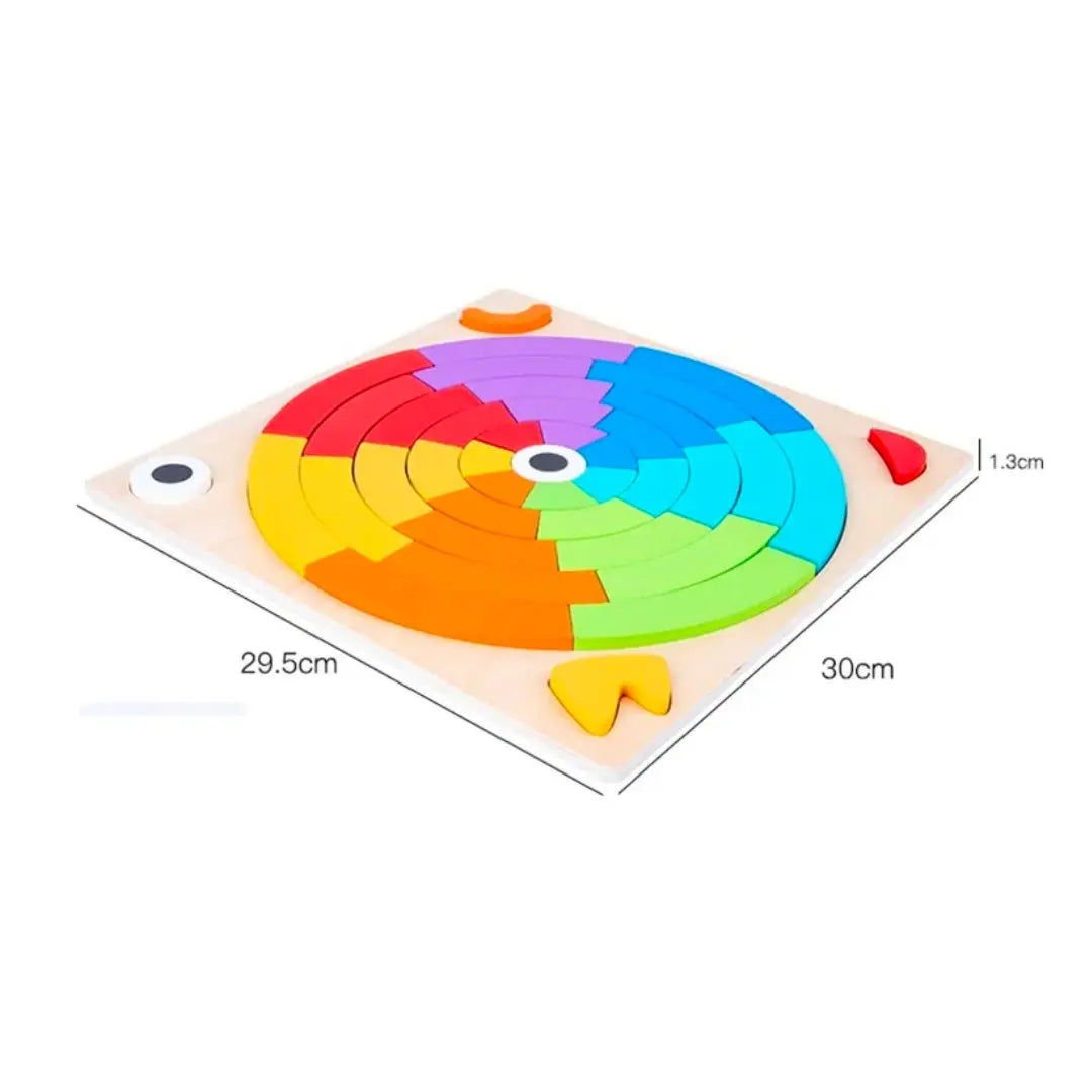 Vue rapprochée des pièces en bois du puzzle arc-en-ciel