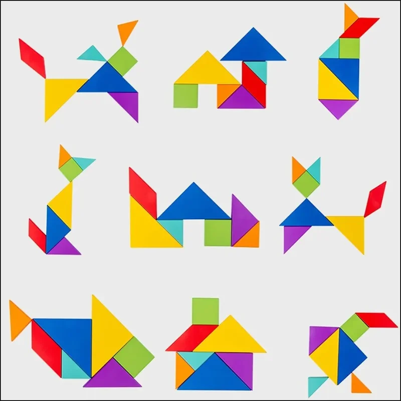 Vue rapprochée des pièces de tangram colorées et magnétiques