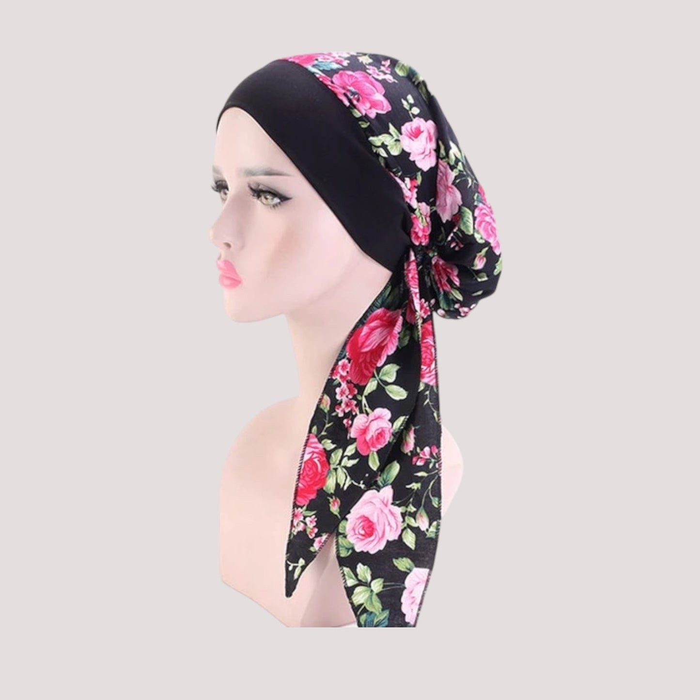 Foulard noir et rose avec motifs élégants pour cheveux