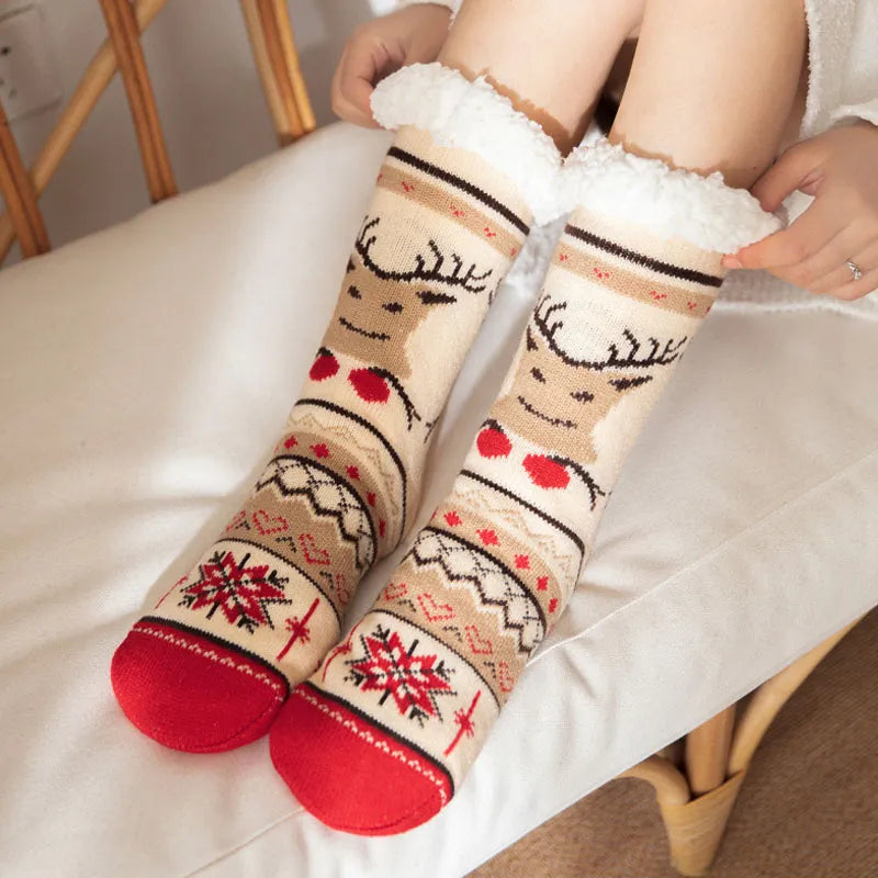 Chaussettes doudou de Noël avec motifs renne et flocons