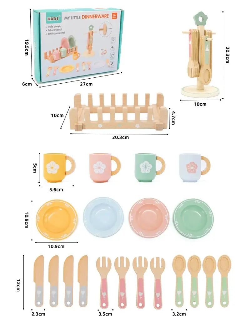Support de couverts en bois avec fourchettes et cuillères pour enfants