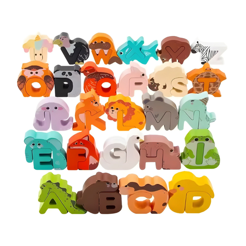 Puzzle en bois avec lettres animales disposées en cercle