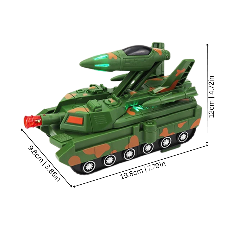 Char transformable en position de combat avec détails lumineux
