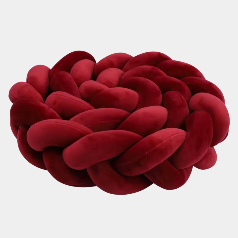 Tour de lit tressé rouge foncé en coton doux