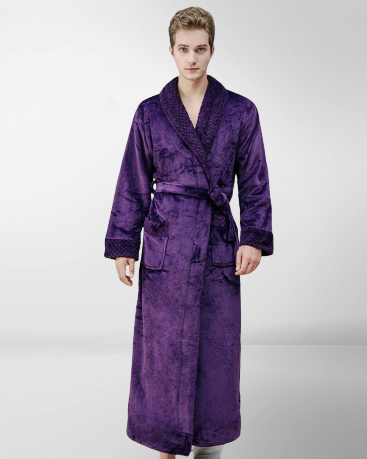 Peignoir homme polaire kimono épais et chaud violet
