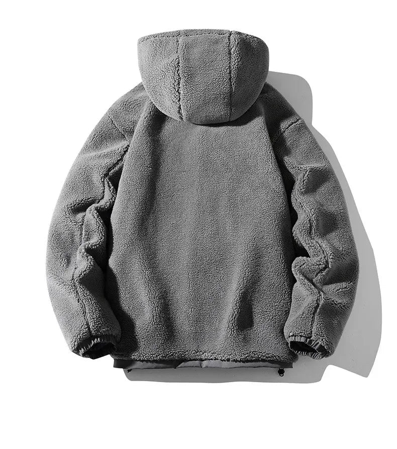 Veste grise en polaire mouton avec capuche pour homme