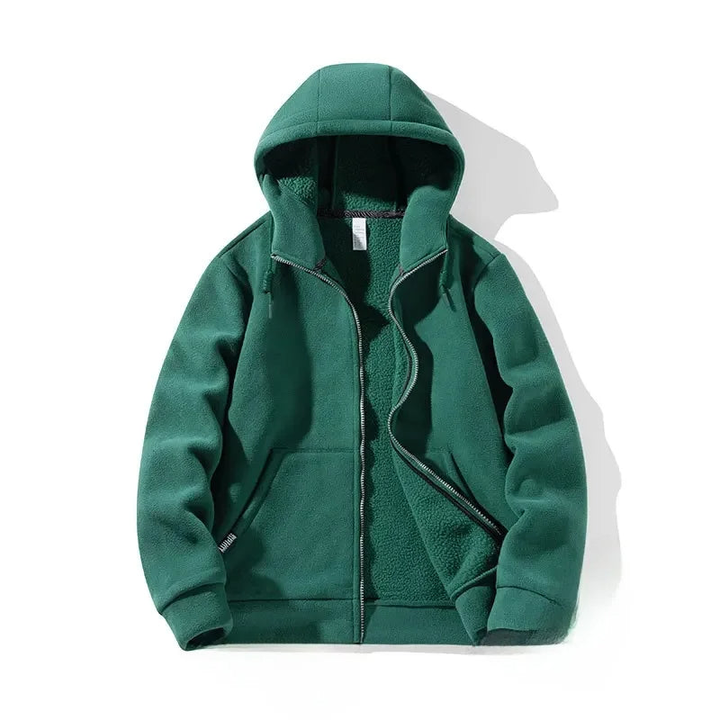 Veste verte en laine tricotée avec capuche et poches