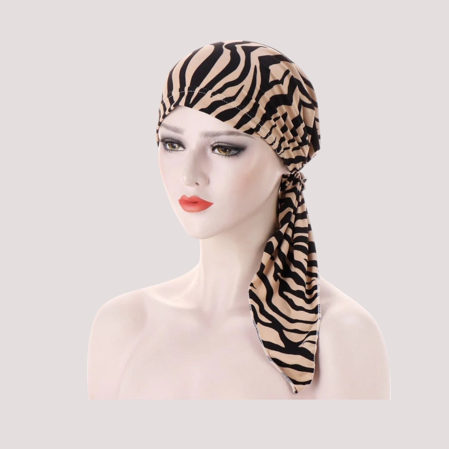 Foulard long beige à motif zèbre en mousseline légère