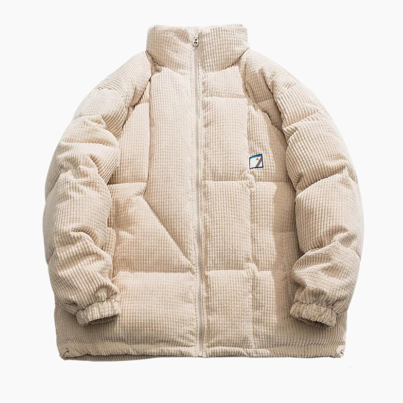 Blouson crème en velours côtelé pour homme avec fermeture éclair