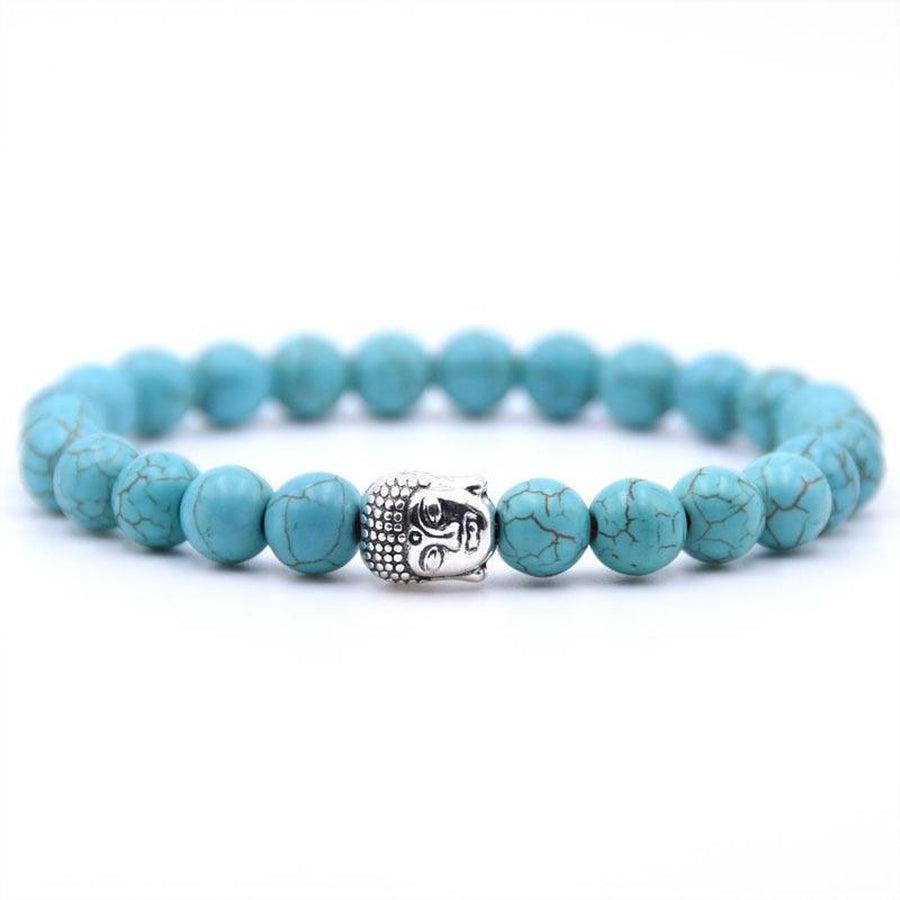 Perles naturelles sur bracelet, tête de Bouddha stylisée