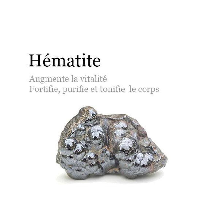 Vue latérale du bracelet en hématite avec nœud coulissant