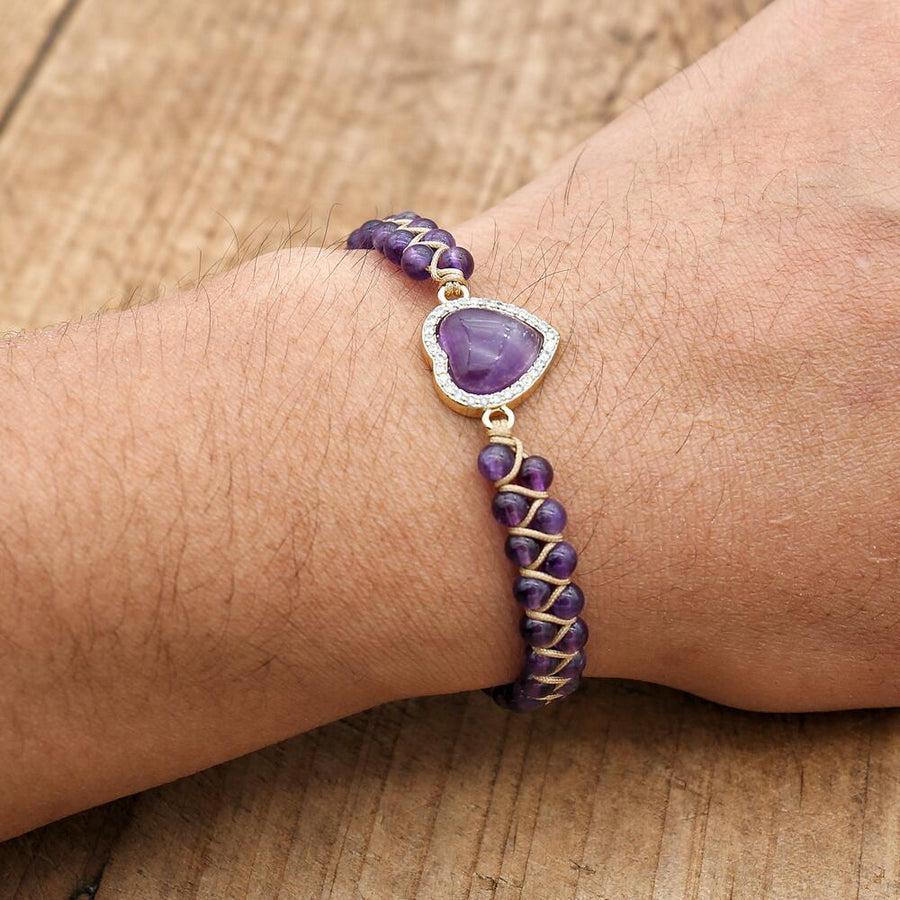 Bracelet en améthystes avec cœur central brillant