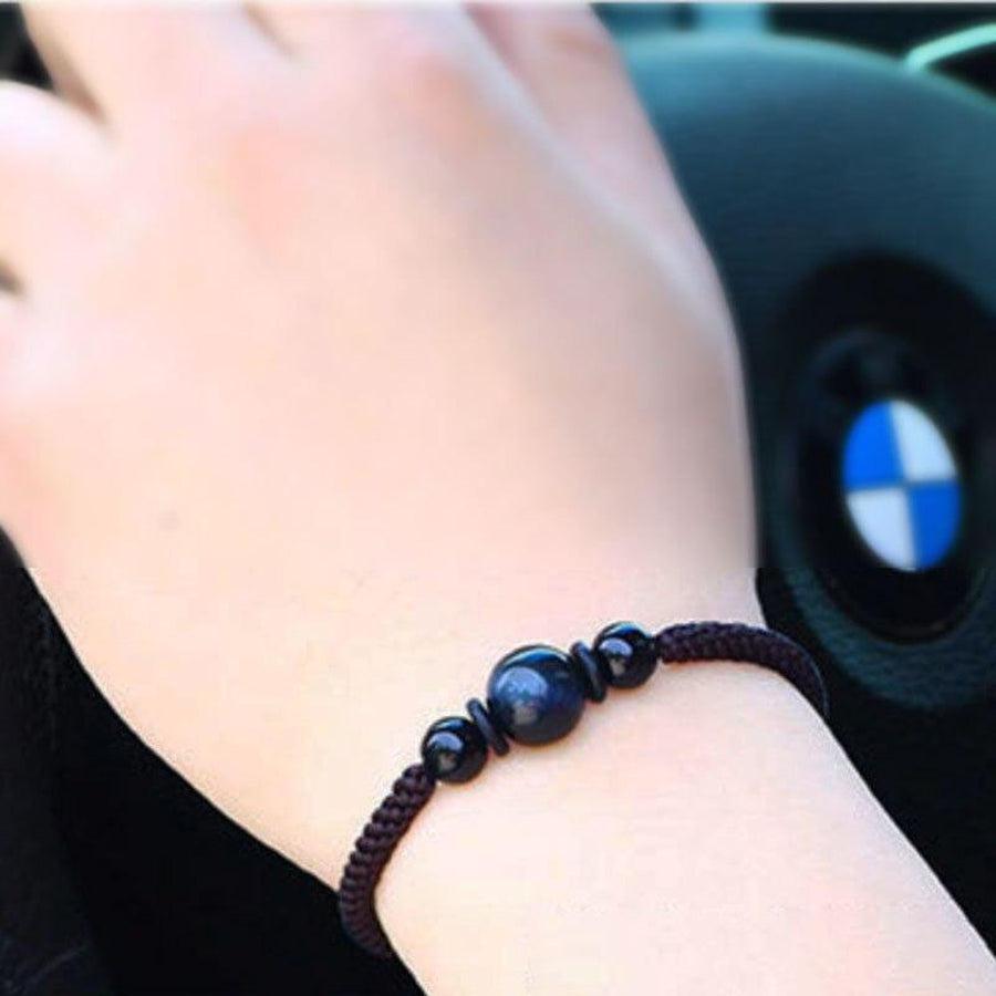 Bracelet Shamballa avec perles Œil de tigre bleu et cordon tissé