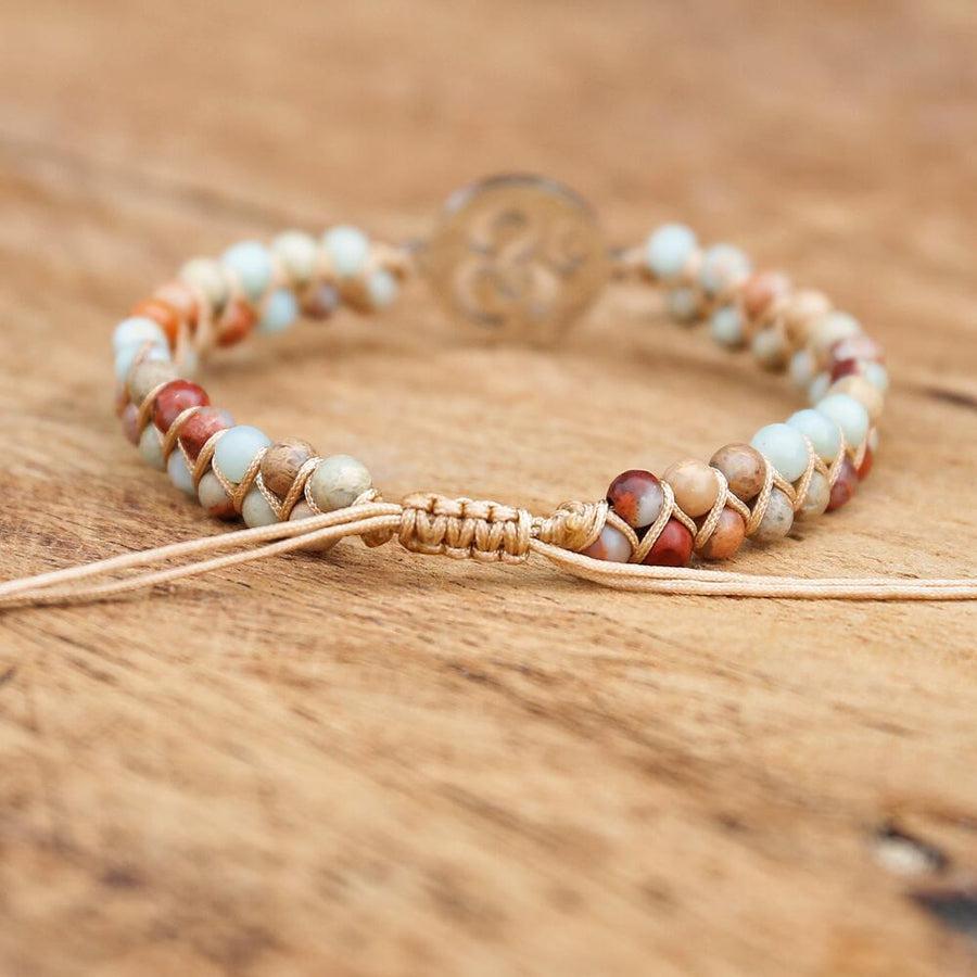 Bracelet Shamballa en jaspe, vue de dessus montrant les perles