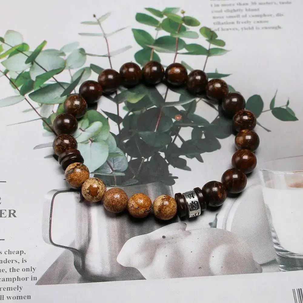 Perles de bronzite et noix de coco, bracelet tibétain élégant