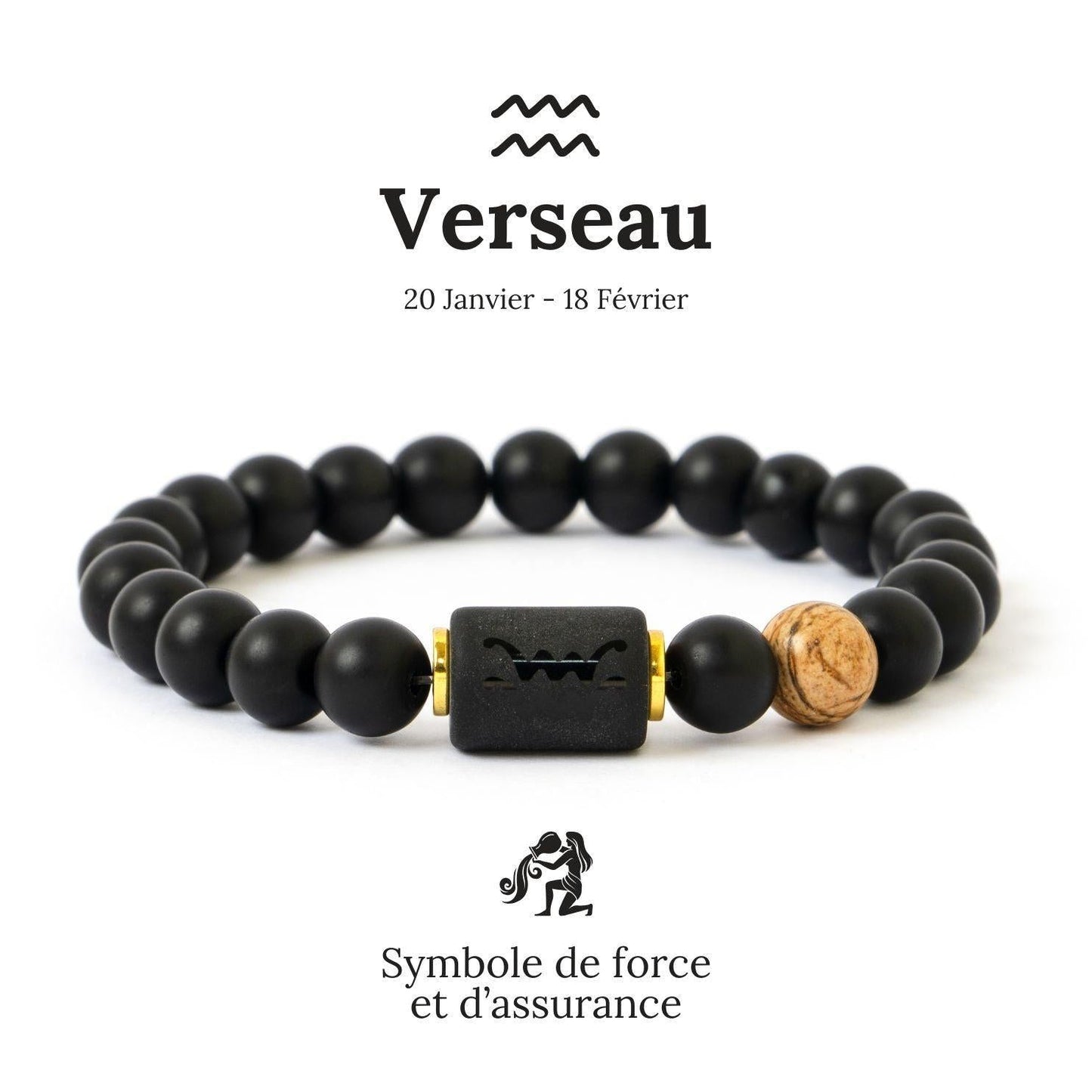 Détail d'un bracelet avec pierre naturelle, symbolisant les vertus du signe