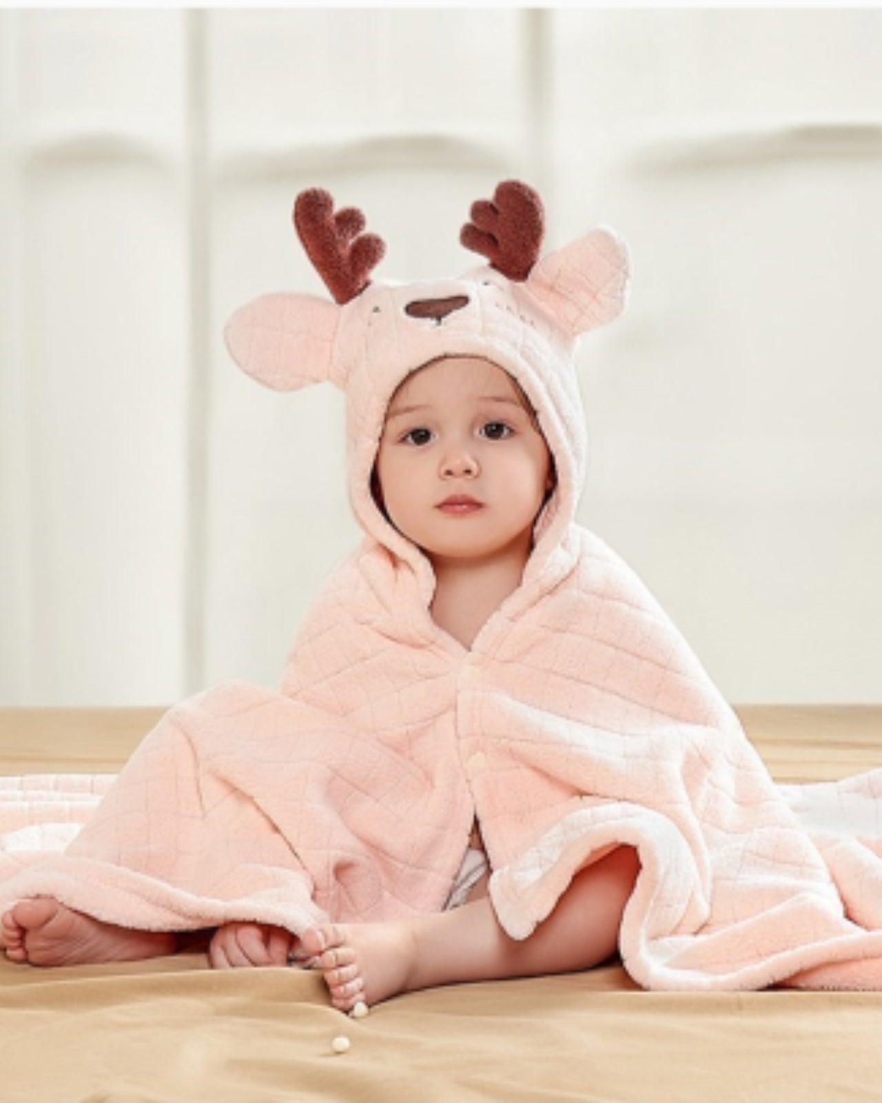 Cape de bain bébé cerf rose en coton pur 0-3 ans