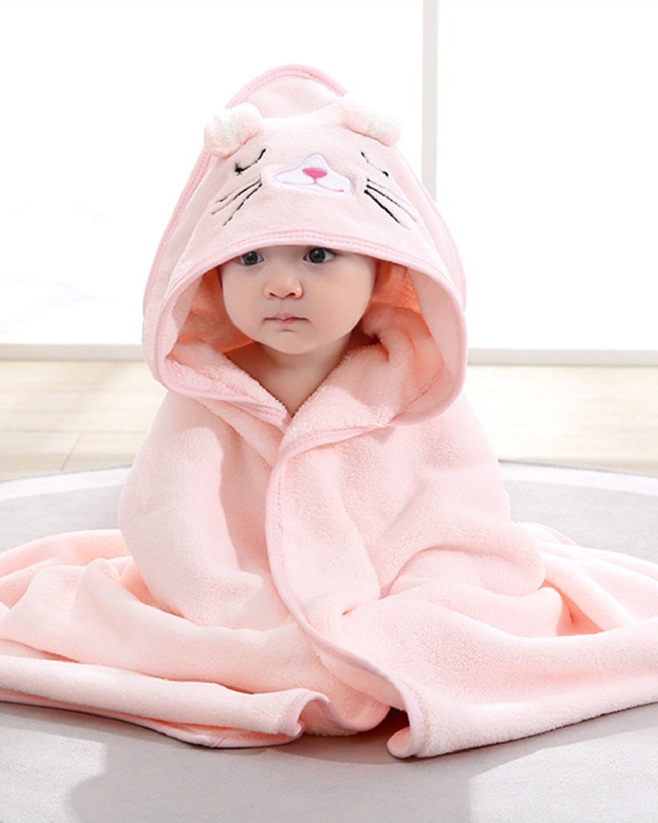 Cape de bain bébé chat rose 0-3 ans