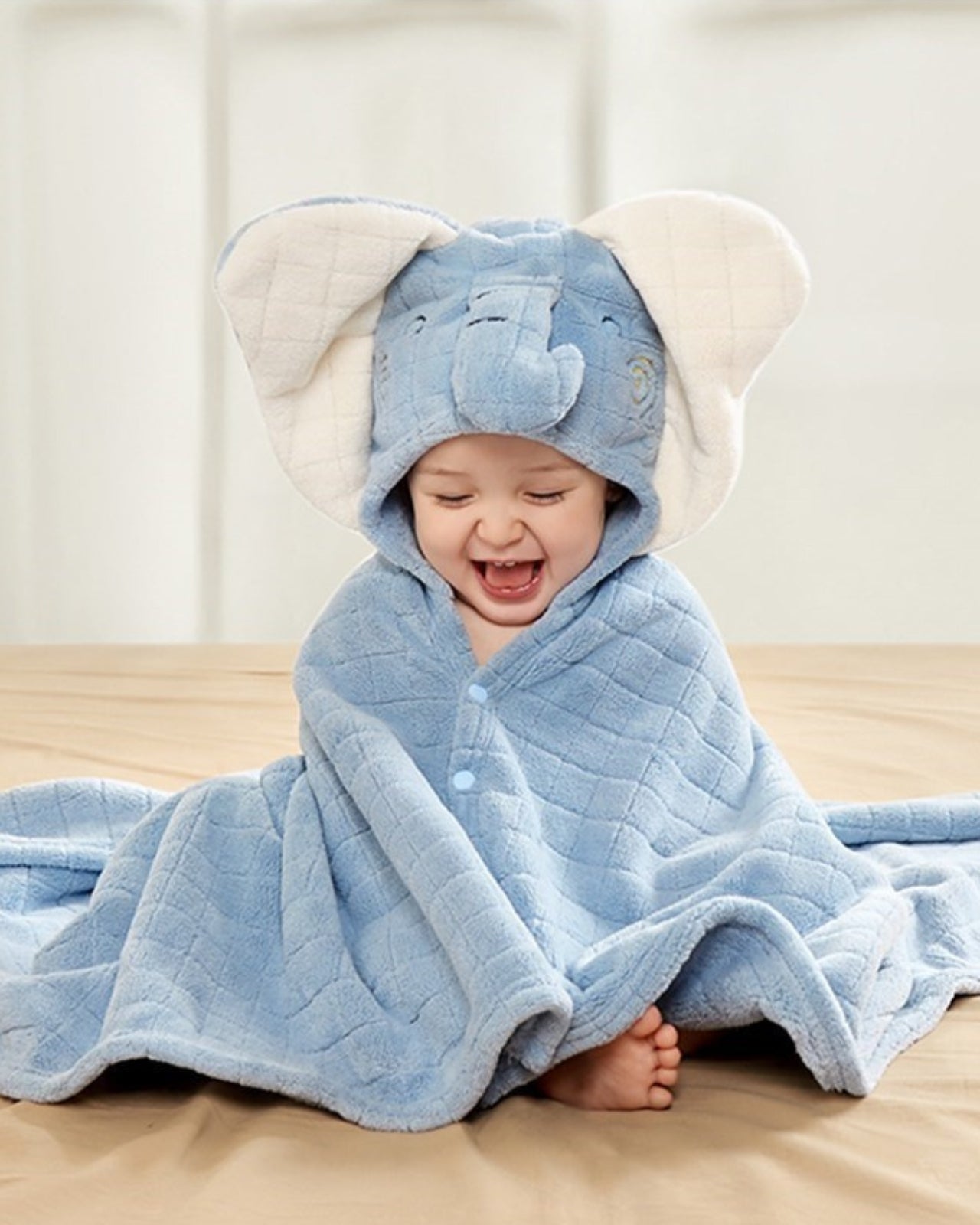 Cape de bain bébé éléphant bleu en coton pur 0-3 ans