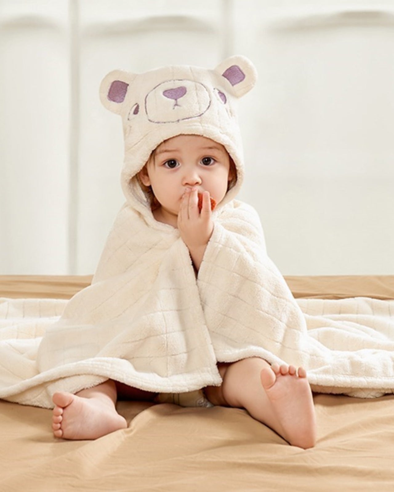 Cape de bain bébé ours beige en coton pur 0-3 ans
