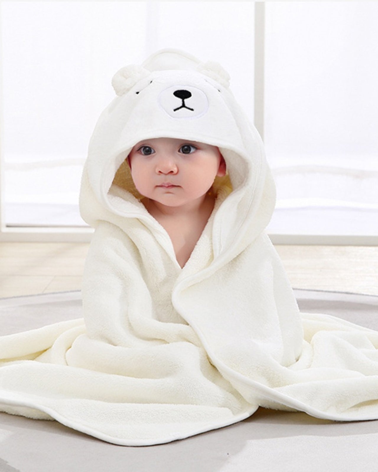 Cape de bain bébé ours blanc 0-3 ans