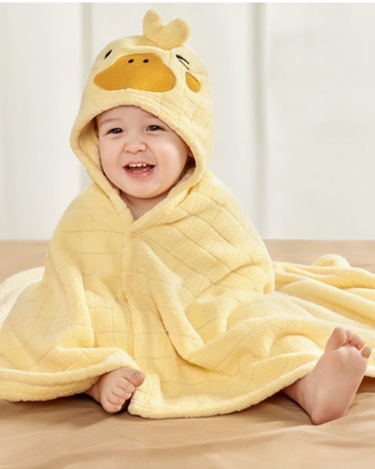 Cape de bain bébé poussin jaune en coton pur 0-3 ans