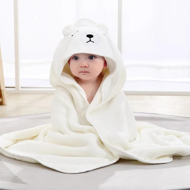 Cape de bain blanche avec capuche et oreilles d'ours