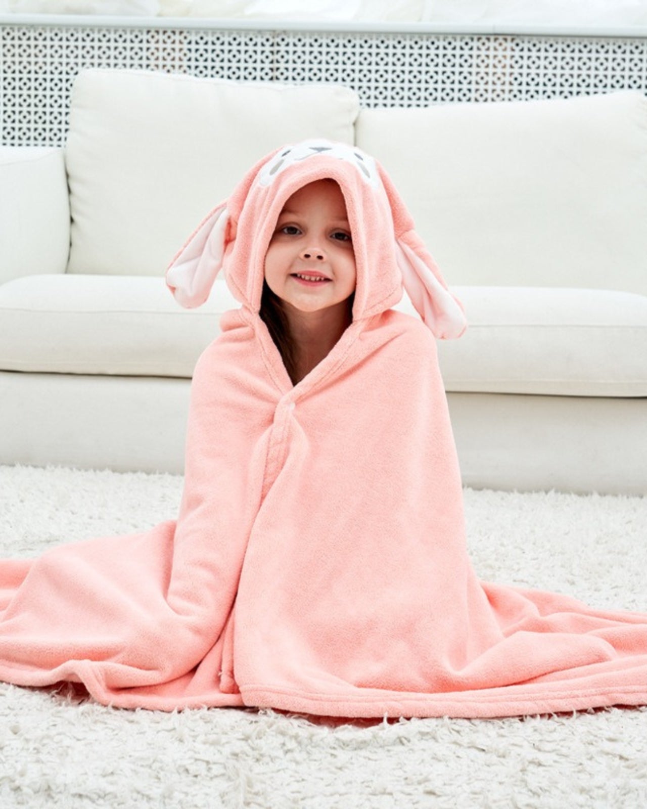 Cape de bain enfant lapin rose pour enfant 2-6 ans