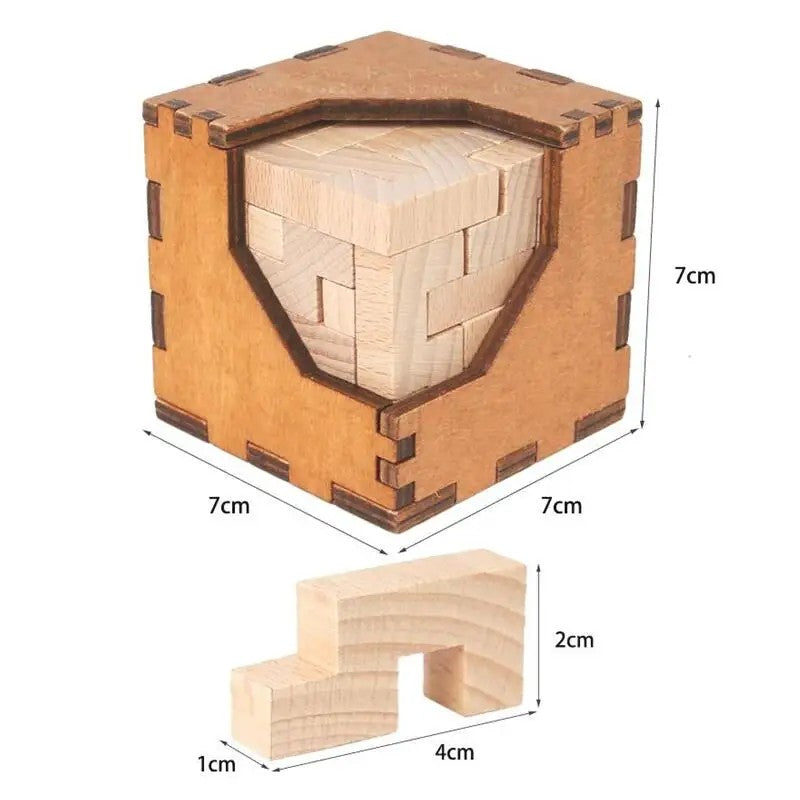 Cube en bois avec dimensions indiquées à côté