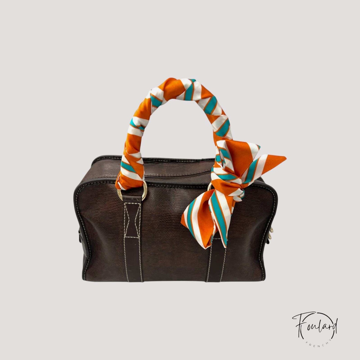 Ceinture foulard orange à rayures blanches et turquoise