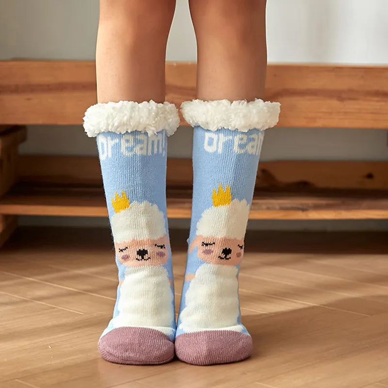 Chaussettes hautes bleu ciel avec motif mouton blanc