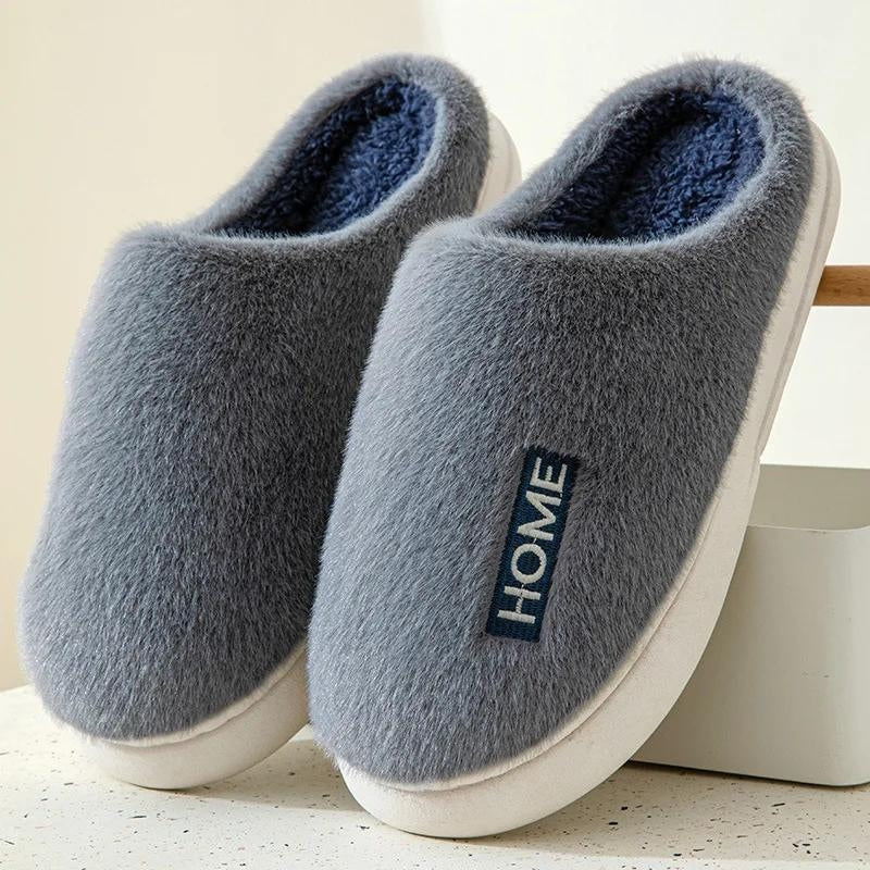 Chaussons bleus homme en polaire avec semelle antidérapante