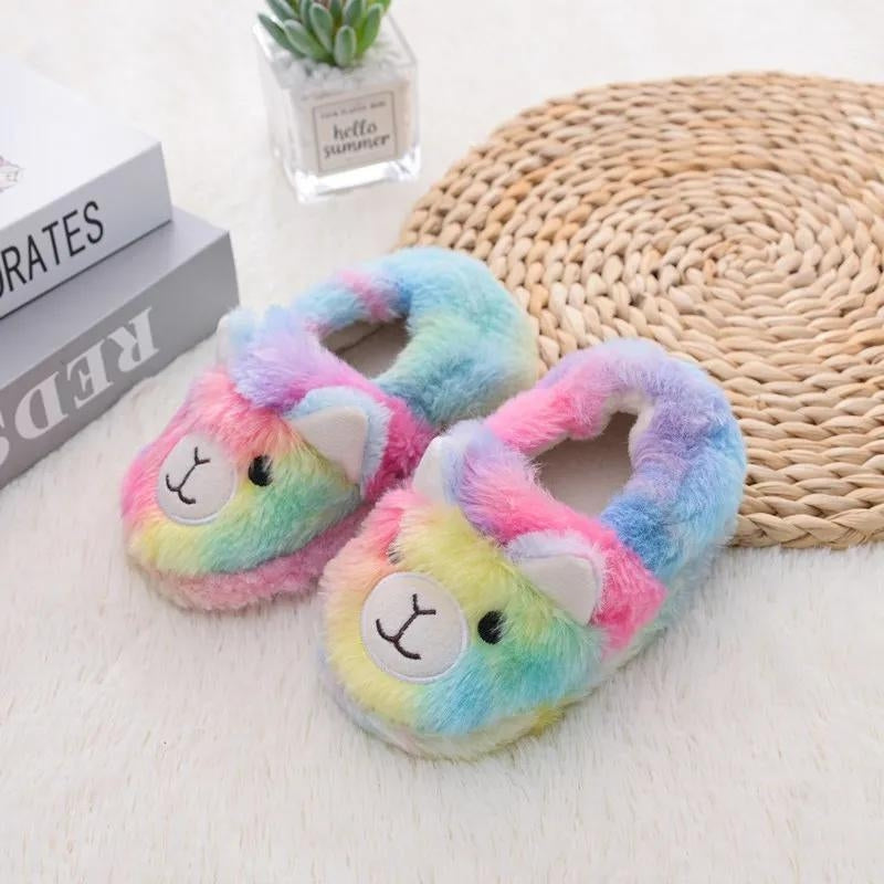 Chaussons bébé fille multicolores motif lama en Pilou Pilou