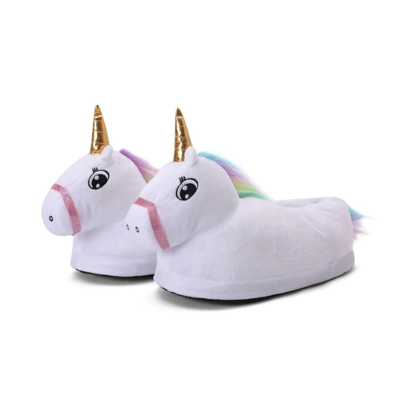 Chaussons licorne blanche en Pilou Pilou pour fille, corne dorée