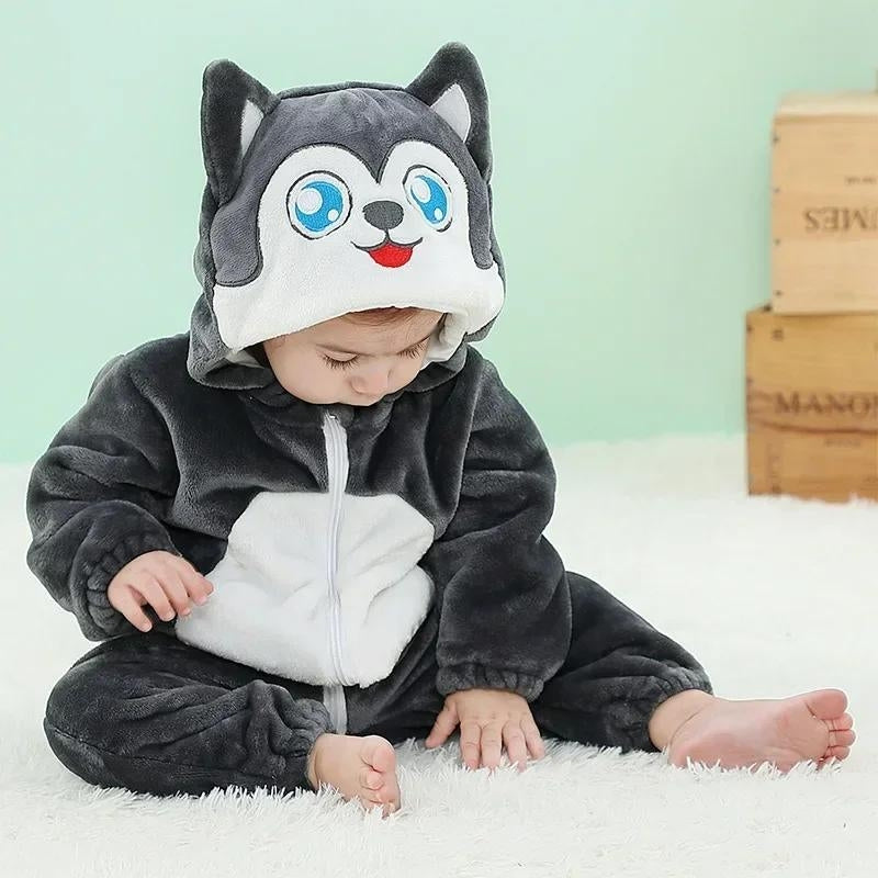 Combinaison bébé husky en polaire avec capuche et oreilles