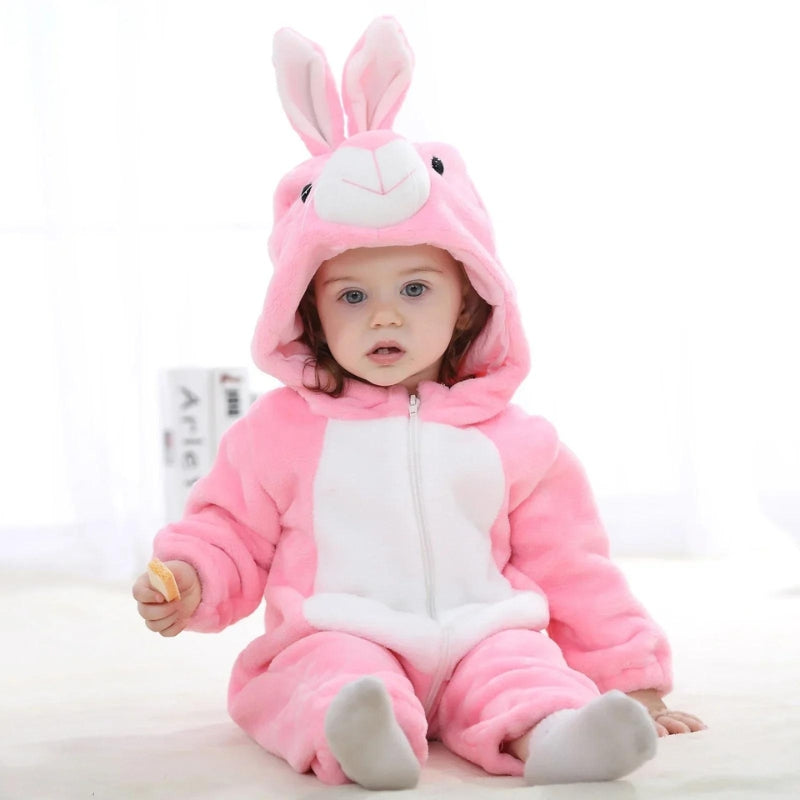 Combinaison bébé rose avec capuche oreilles de lapin