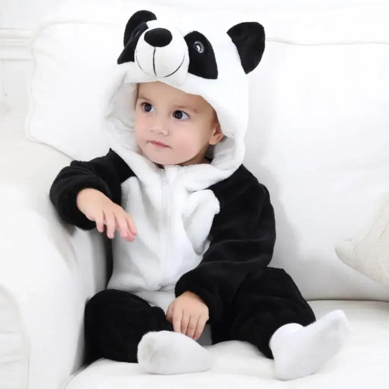 Combinaison bébé panda en molleton polaire noir et blanc