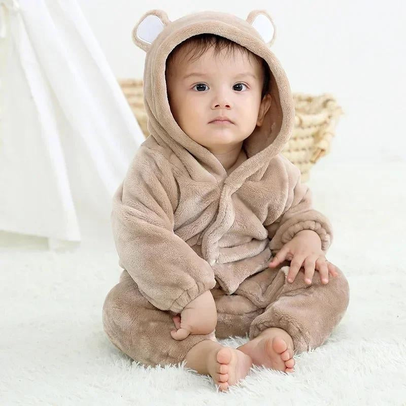 Combinaison bébé beige en moumoute avec capuche et oreilles