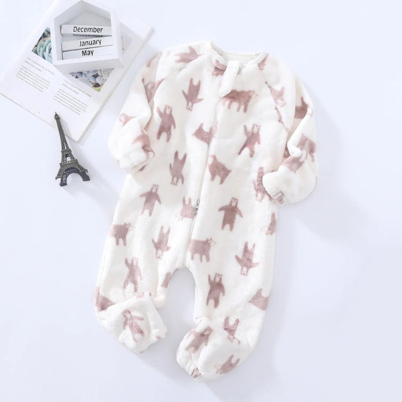 Combinaison bébé blanche à motifs d'ours marron clair