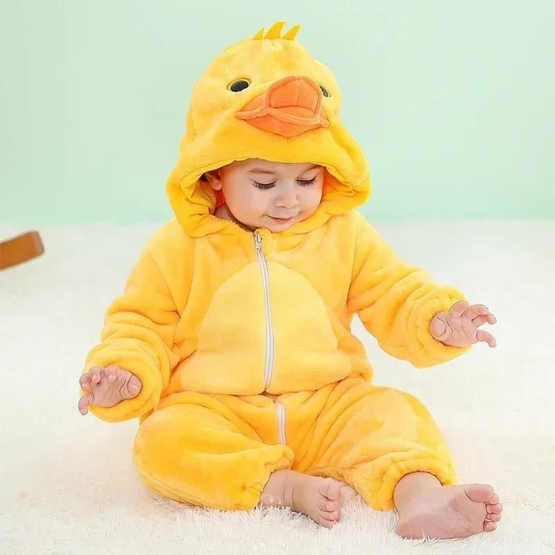 Combinaison bébé jaune avec capuche tête de canard