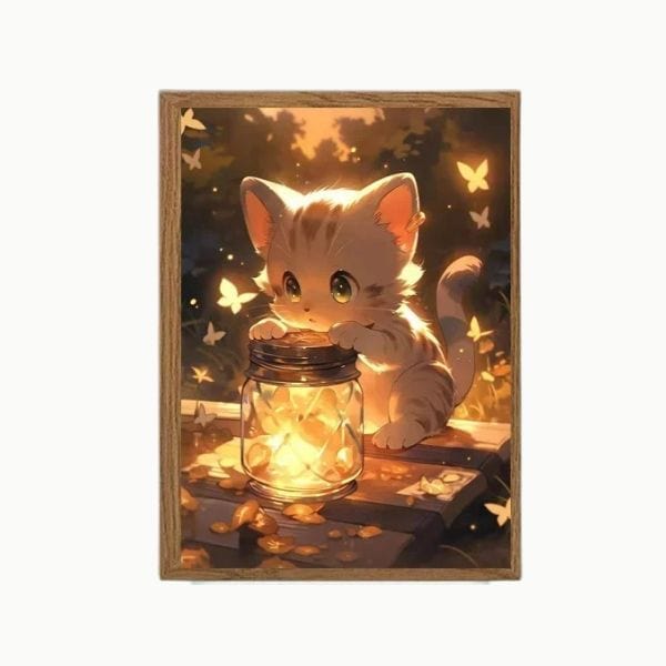Veilleuse en bois avec lumière LED douce sur fond blanc