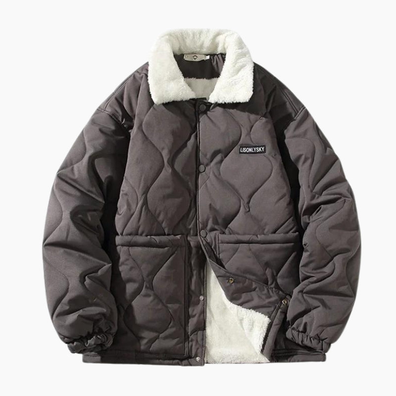 Doudoune gris foncé pour homme avec col en fourrure synthétique