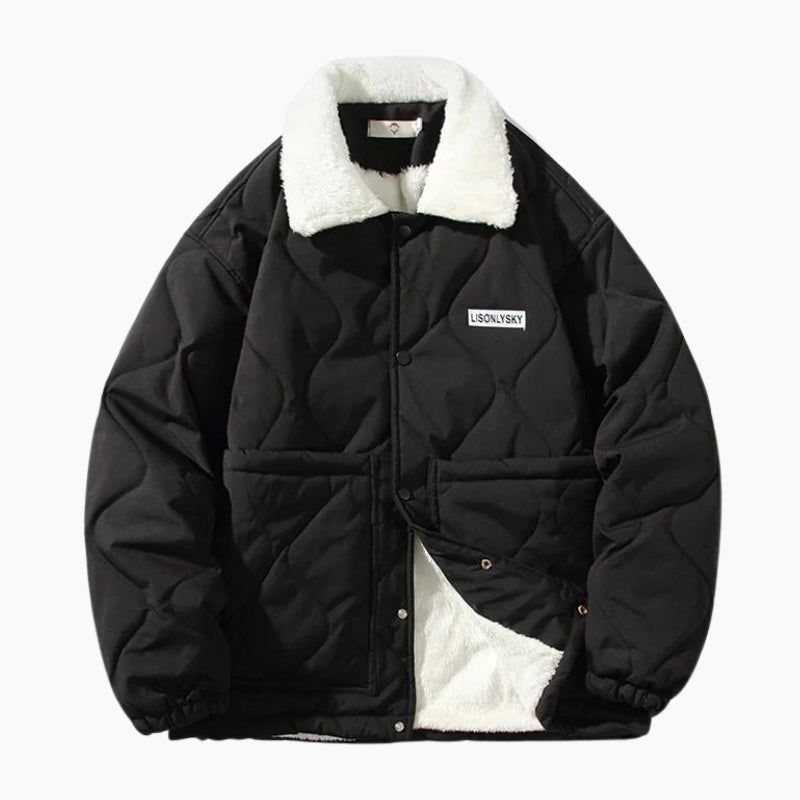 Doudoune noire homme avec col en fourrure synthétique