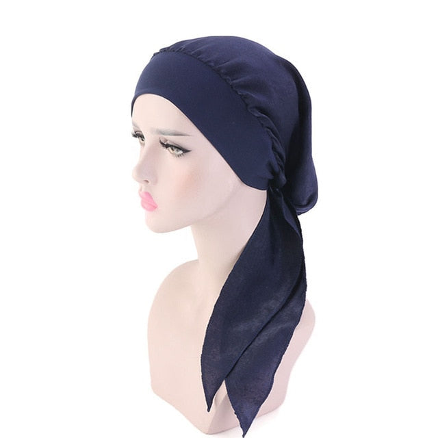 Foulard chimio bleu marine avec bandeau inclus, vue de face