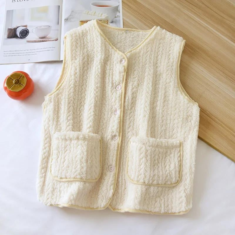 Gilet pyjama beige sans manches en Pilou Pilou avec poches
