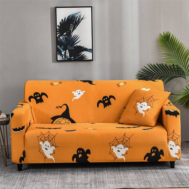 Housse de canapé noire et blanche avec motifs fantômes